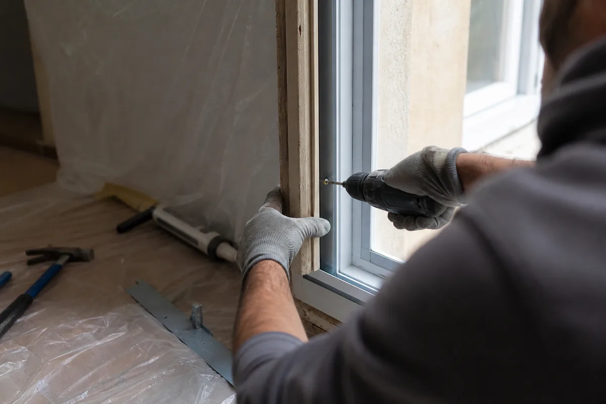 Fenêtre neuve posée en rénovation vue depuis un salon lumineux